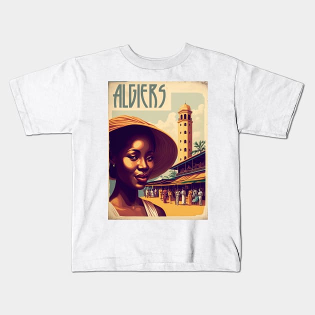 Algiers Woman Algeria Vintage Travel Art Poster Kids T-Shirt by OldTravelArt